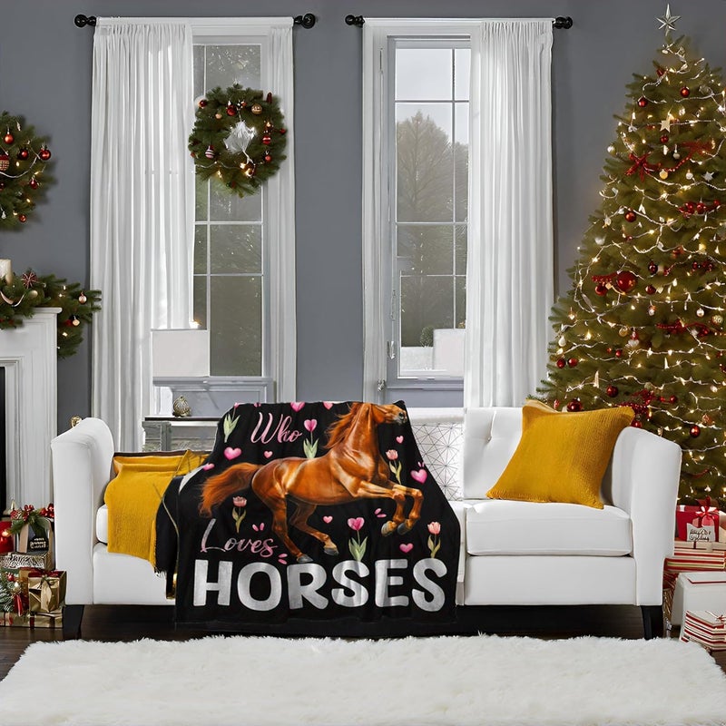 Levens Horse Gifts for Girls Women, Just A Girl Who Loves Horses Blanket 60"x50", Lightweight Soft Flannel Horses Throw Blankets Decor for Couch Bed Sofa, Horse Lovers Halloween Christmas Birthday Gifts - Image 2